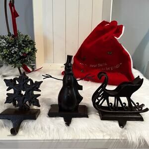 NEW Pottery Barn Bronze Snowman Snowflake Christmas Holiday Stocking Holders
